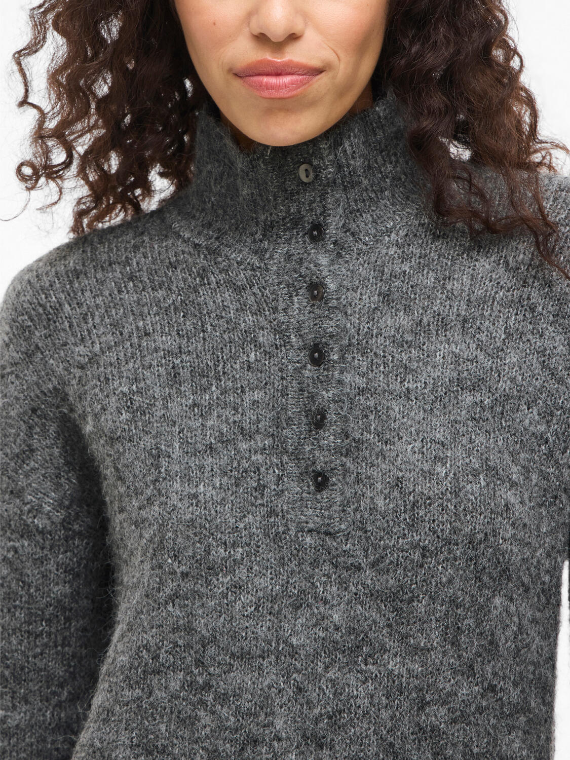 Vinynni Highneck strikkjole - Dark Grey Melange